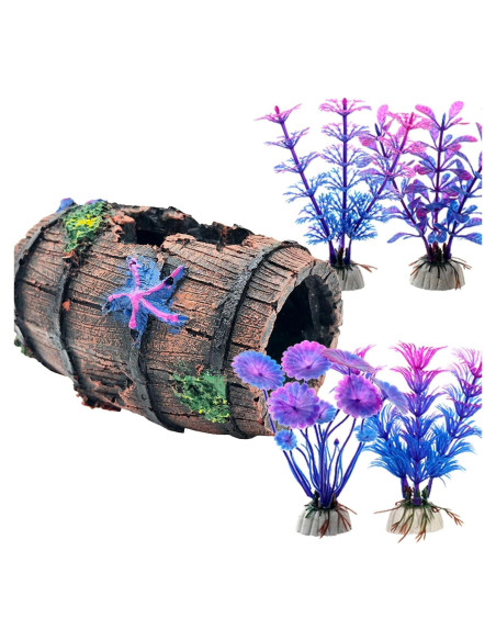 Decoración de Acuario Faeshoo Barril Roto con Plantas 12.7cm