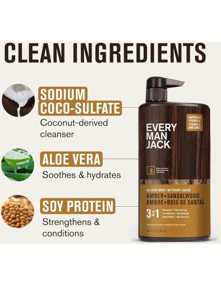 Every Man Jack Gel de Ducha 3-en-1 Ámbar y Sándalo 0.82kg