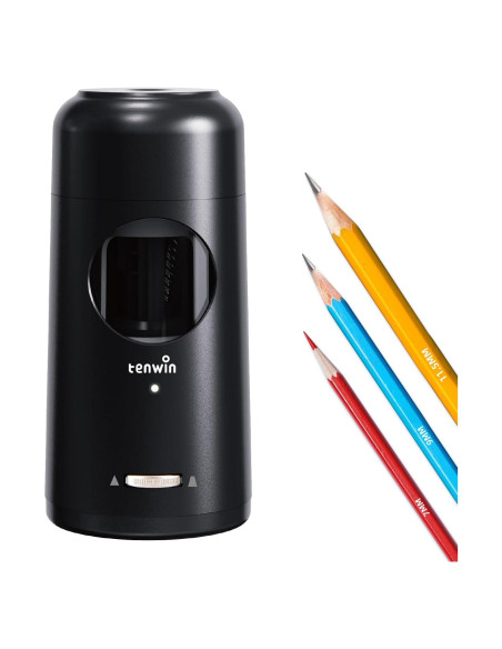 Sacapuntas Eléctrico Recargable Tenwin Negro para Lápices 7-11.5mm