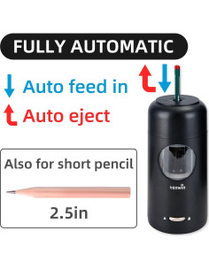 Sacapuntas Eléctrico Recargable Tenwin Negro para Lápices 7-11.5mm 2