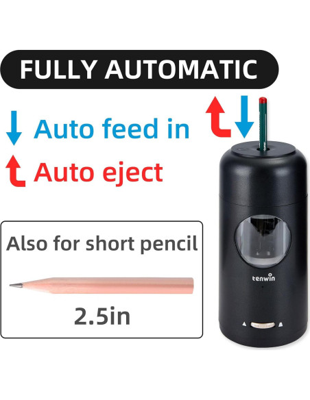 Sacapuntas Eléctrico Recargable Tenwin Negro para Lápices 7-11.5mm