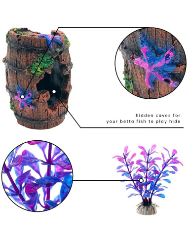 Decoración de Acuario Faeshoo Barril Roto con Plantas 12.7cm
