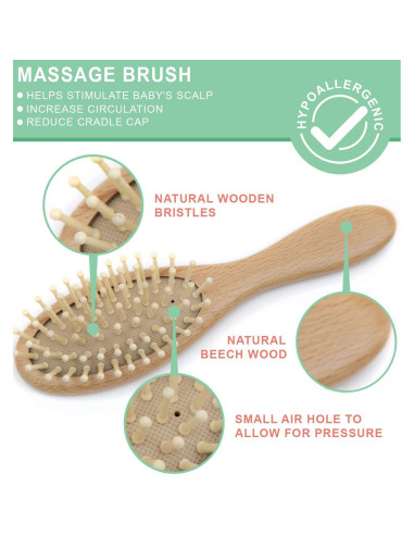 Juego de Cepillo y Peine para Bebés LTW - 4 Piezas Madera