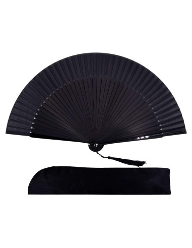 Abanico Plegable de Bambú y Seda Amajiji 21cm Negro