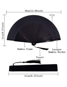Abanico Plegable de Bambú y Seda Amajiji 21cm Negro 2