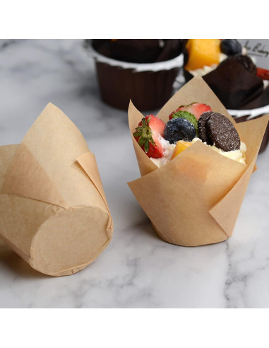 100 Moldes para Hornear Cupcakes Tulipán DC QZHMKJ Naturales