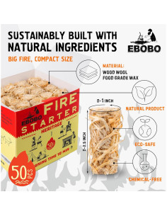 50 Encendedores Naturales EBOBO para Chimenea y BBQ - Rápido y Ecológico 2