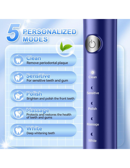 Cepillo de dientes eléctrico JTF azul con 6 cabezales y 5 modos