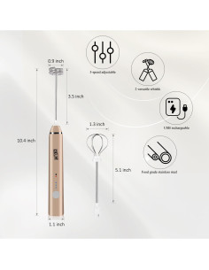 Espumador de Leche Eléctrico DELM Beige - 3 Velocidades, Recargable 2
