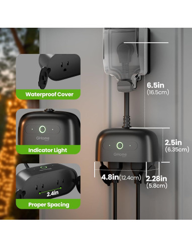 Enchufe Inteligente Exterior GHome Wi-Fi IP64 2 Tomas Control Voz