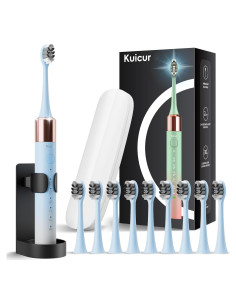 Cepillo de Dientes Eléctrico Kuicur Azul y Blanco con 10 Cabezas