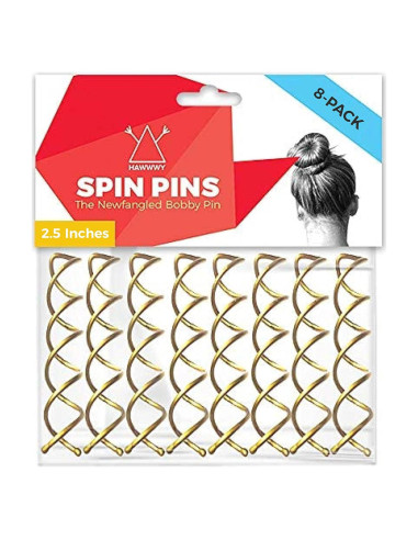 Pasadores de Cabello Espiral Dorados HAWWWY - 8 Unidades 6.35 cm