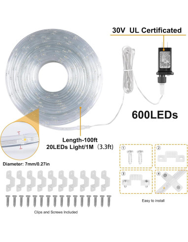 Luces de Cuerda LED OMIKA 30.48m 2700K IP68 Blanco Cálido