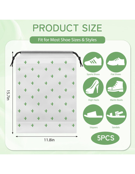 Bolsas para Zapatos de Viaje Cactus - 5 Piezas Impermeables 40x30cm