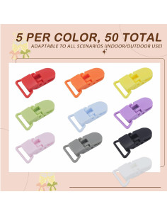 50 Clips Reemplazo para Chupete - Plástico Sin BPA 10 Colores 2