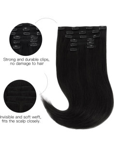 Extensiones de Cabello Humano Clip en Hotbanana 30 cm 75g 7pcs Negro Azabache 2