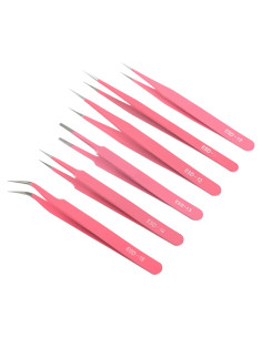 Juego de Pinzas de Precisión H&W Rosa 6PCS Acero Inoxidable