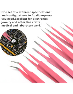 Juego de Pinzas de Precisión H&W Rosa 6PCS Acero Inoxidable 2