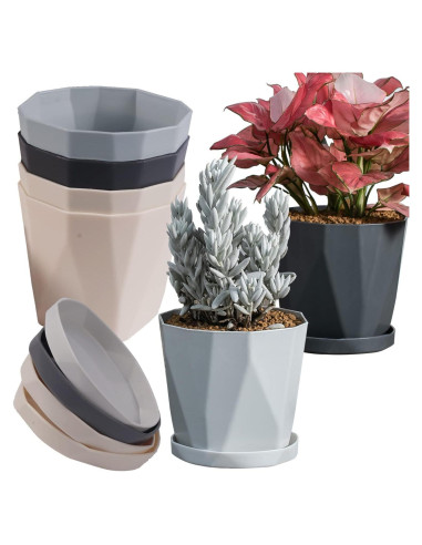 Macetas InmeRun de Plástico 5" para Plantas - Juego de 6 con Drenaje