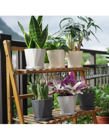 Macetas InmeRun de Plástico 5" para Plantas - Juego de 6 con Drenaje