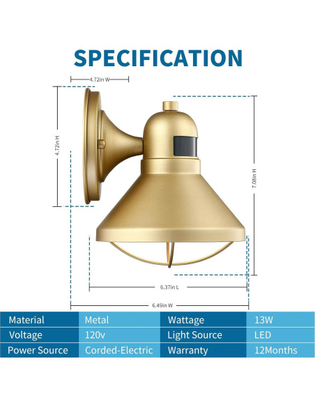 Luz de Granero Exterior LED LONEDRUID con Sensor de Movimiento