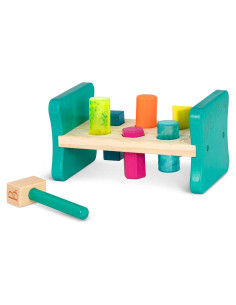 Banco de Golpes B. toys - Clasificador de Formas de Madera - 6 Formas y Martillo - Juguete para Niños 2+ Años