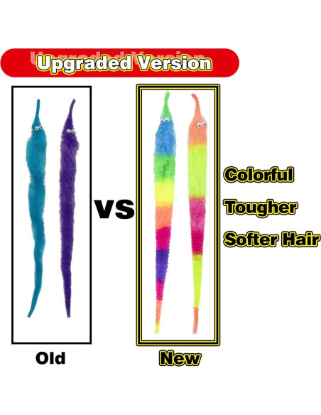 Juguetes de Gusano Difuso SHENGSEN 6 Piezas Arcoíris para Gatos