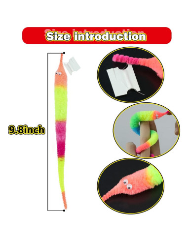 Juguetes de Gusano Difuso SHENGSEN 6 Piezas Arcoíris para Gatos