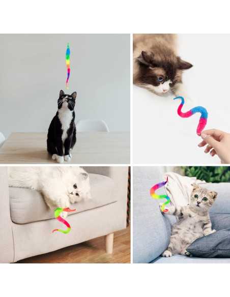Juguetes de Gusano Difuso SHENGSEN 6 Piezas Arcoíris para Gatos