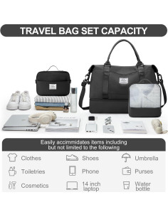 Bolsa de Viaje Duffle para Mujeres 3 Piezas Negra 47x37x20 cm 2