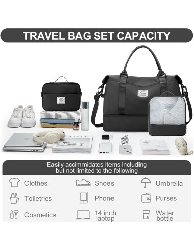 Bolsa de Viaje Duffle para Mujeres 3 Piezas Negra 47x37x20 cm