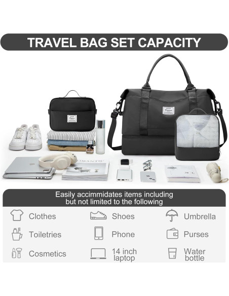 Bolsa de Viaje Duffle para Mujeres 3 Piezas Negra 47x37x20 cm