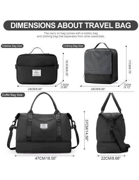 Bolsa de Viaje Duffle para Mujeres 3 Piezas Negra 47x37x20 cm
