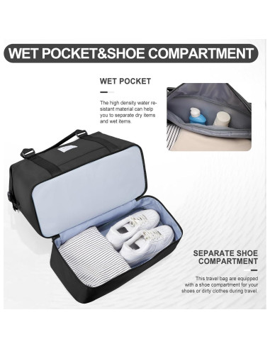 Bolsa de Viaje Duffle para Mujeres 3 Piezas Negra 47x37x20 cm