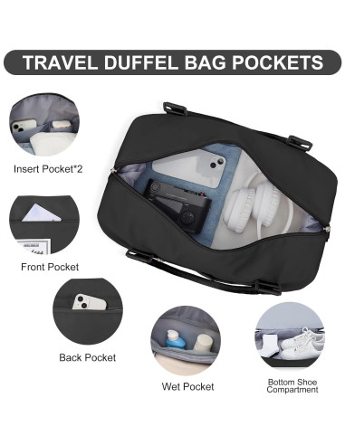 Bolsa de Viaje Duffle para Mujeres 3 Piezas Negra 47x37x20 cm