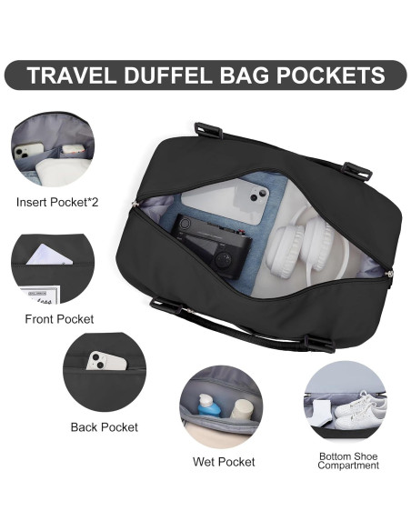 Bolsa de Viaje Duffle para Mujeres 3 Piezas Negra 47x37x20 cm