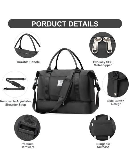 Bolsa de Viaje Duffle para Mujeres 3 Piezas Negra 47x37x20 cm