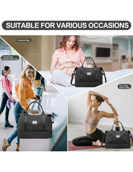Bolsa de Viaje Duffle para Mujeres 3 Piezas Negra 47x37x20 cm