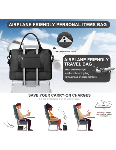 Bolsa de Viaje Duffle para Mujeres 3 Piezas Negra 47x37x20 cm