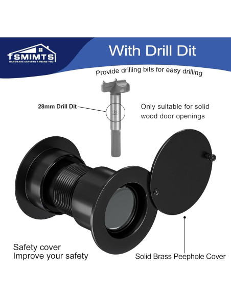 Mirador de Puerta TSMIMTS Latón Sólido 220 Grados HD Negro Mate