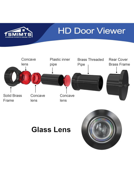 Mirador de Puerta TSMIMTS Latón Sólido 220 Grados HD Negro Mate