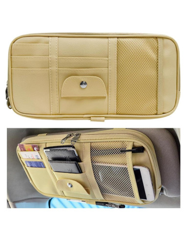 Organizador de Visera de Coche DXNQ Beige con Múltiples Bolsillos