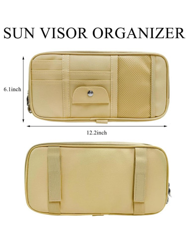 Organizador de Visera de Coche DXNQ Beige con Múltiples Bolsillos