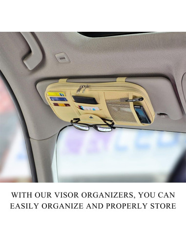 Organizador de Visera de Coche DXNQ Beige con Múltiples Bolsillos