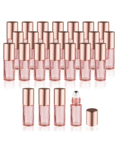 25 Botellas de Vidrio 5ml con Rodillo Mirrline Rosa