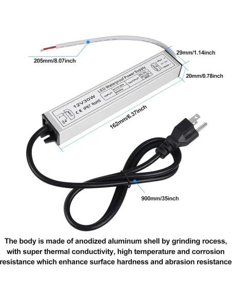Fuente de Alimentación LED 12V 30W inShareplus IP67 Impermeable