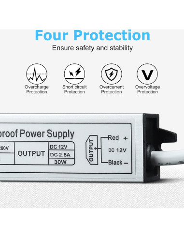 Fuente de Alimentación LED 12V 30W inShareplus IP67 Impermeable