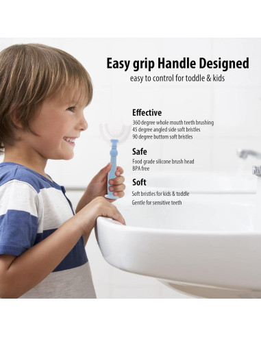 Cepillo de Dientes en U Tusiwit para Niños 6-12 Años Azul