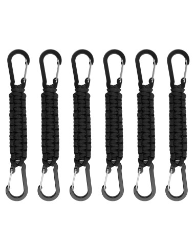 Paquete de 6 Llaveros de Paracord Negro con Clips y Carabineros