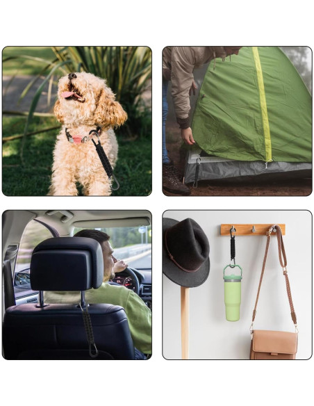 Paquete de 6 Llaveros de Paracord Negro con Clips y Carabineros